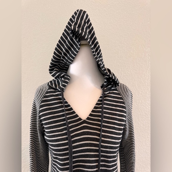 James Perse Grey Striped Hooded Pullover Hi-Low Hem & Kangaroo Pocket - Size S - Picture 7 of 14
